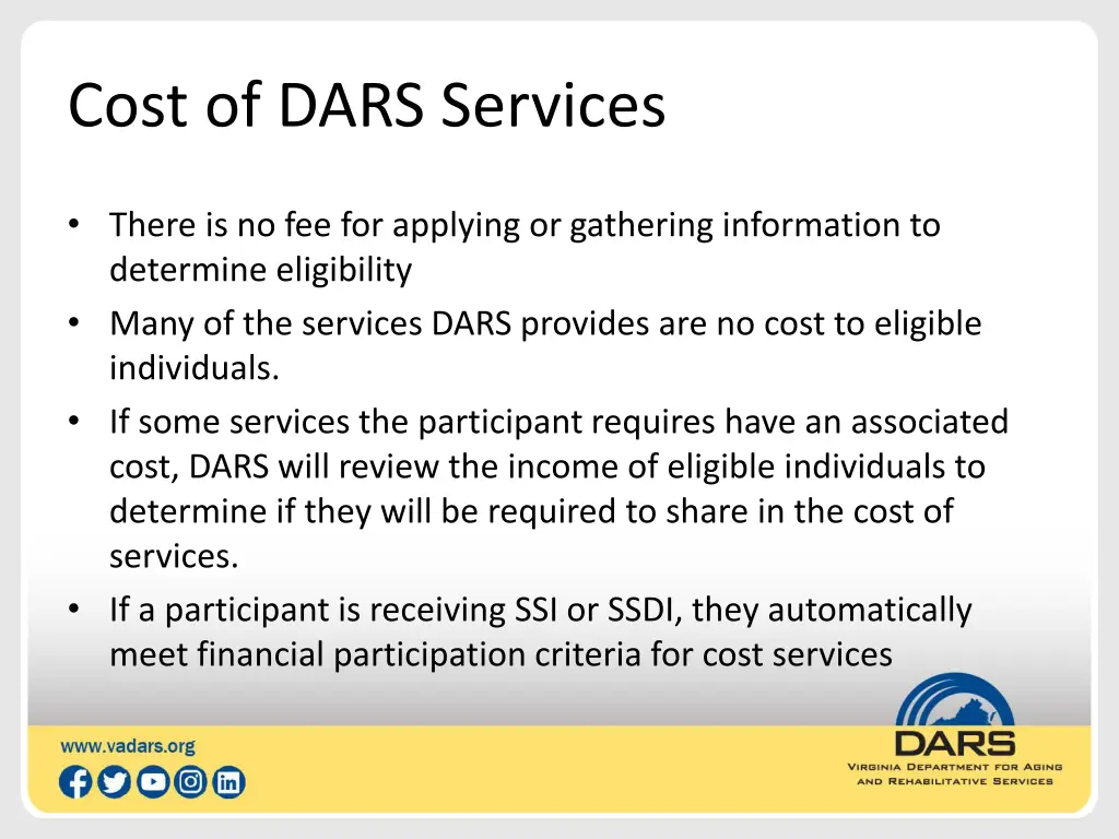 cost of dars services