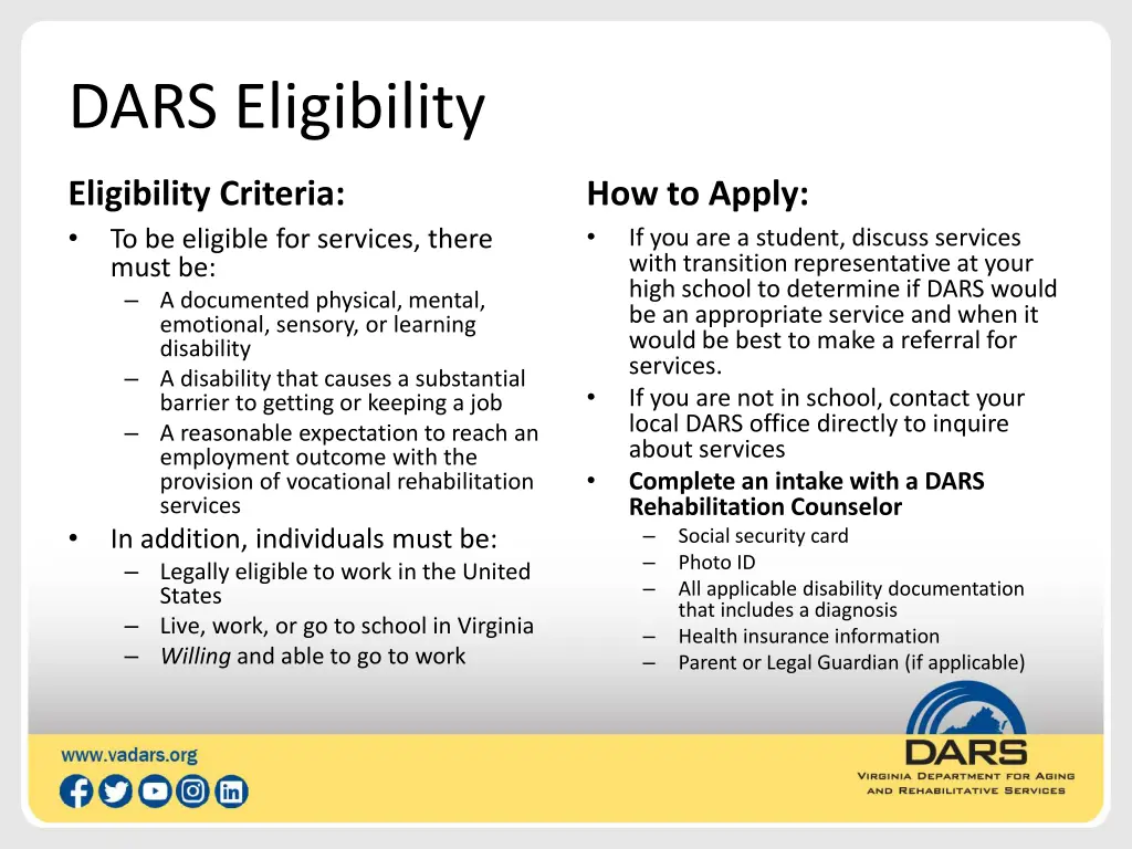 dars eligibility