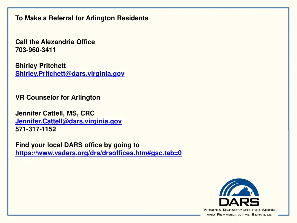 to make a referral for arlington residents