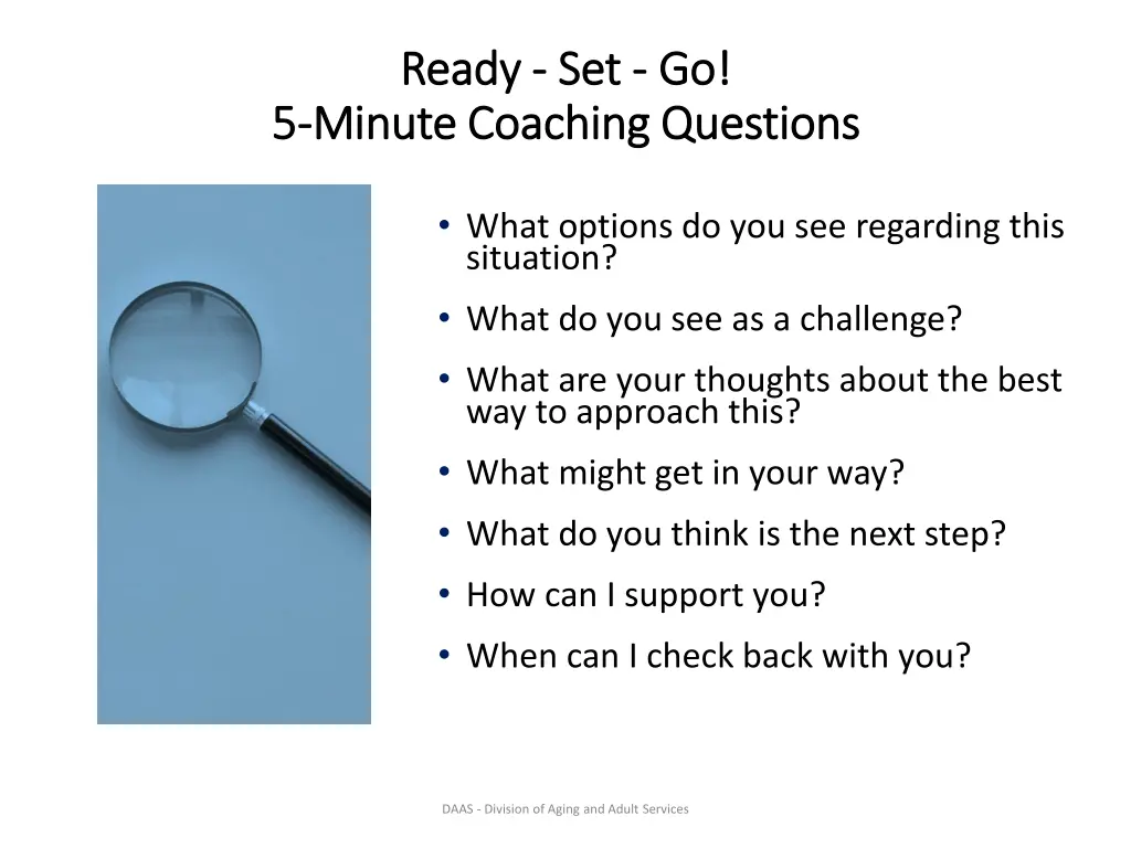 ready ready set minute coaching questions