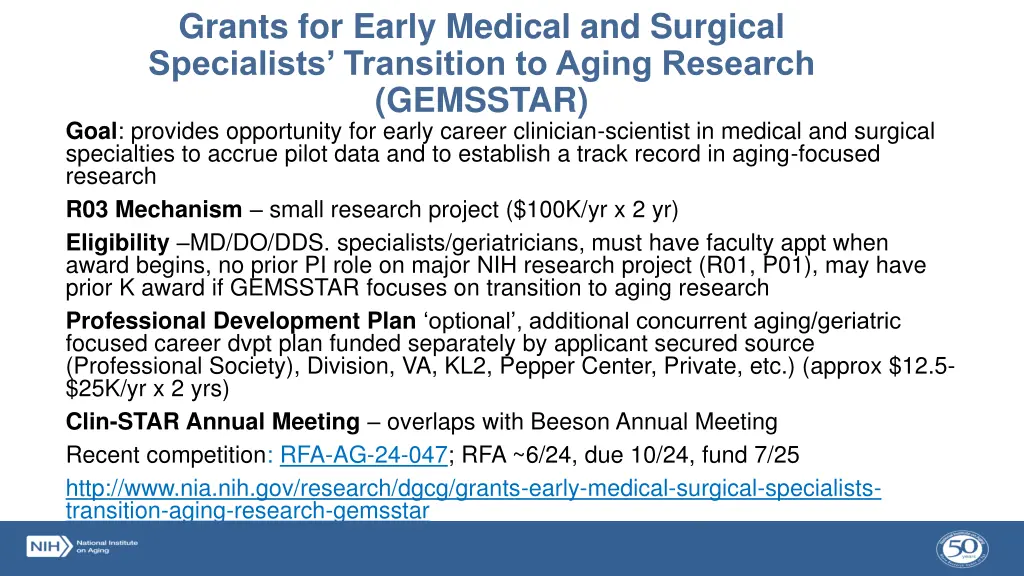 grants for early medical and surgical specialists