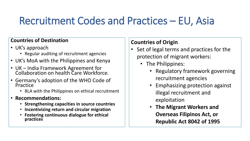 recruitment codes and practices recruitment codes