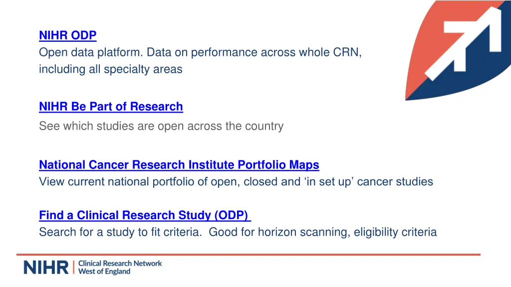 nihr odp open data platform data on performance