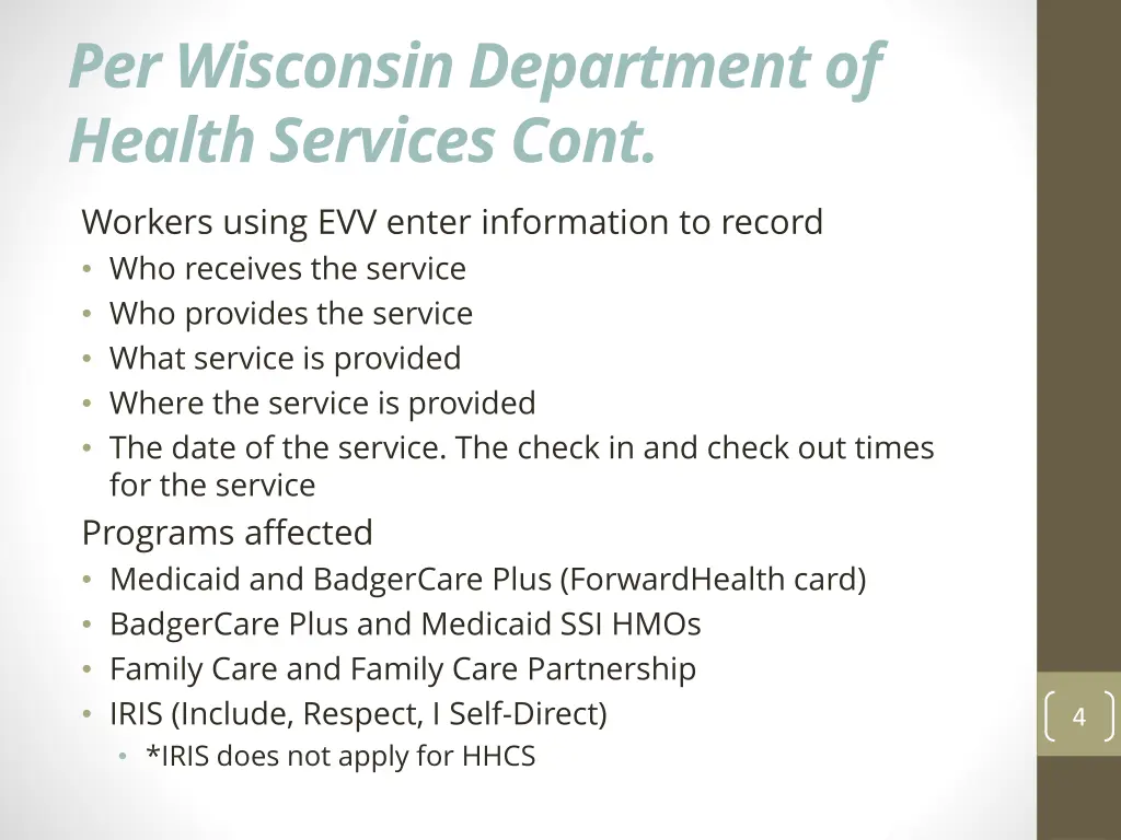 per wisconsin department of health services cont