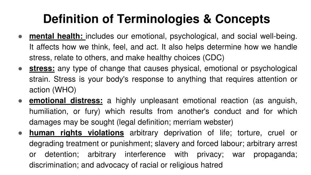 definition of terminologies concepts