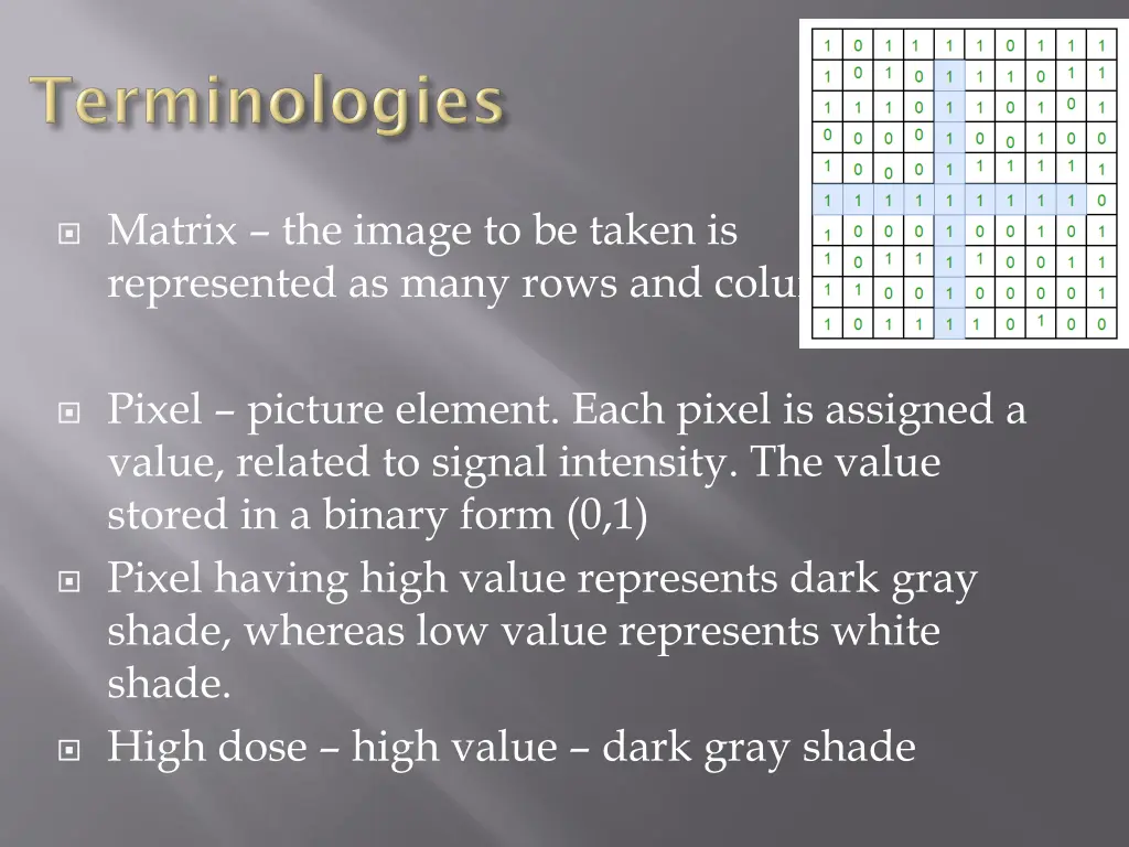 matrix the image to be taken is represented