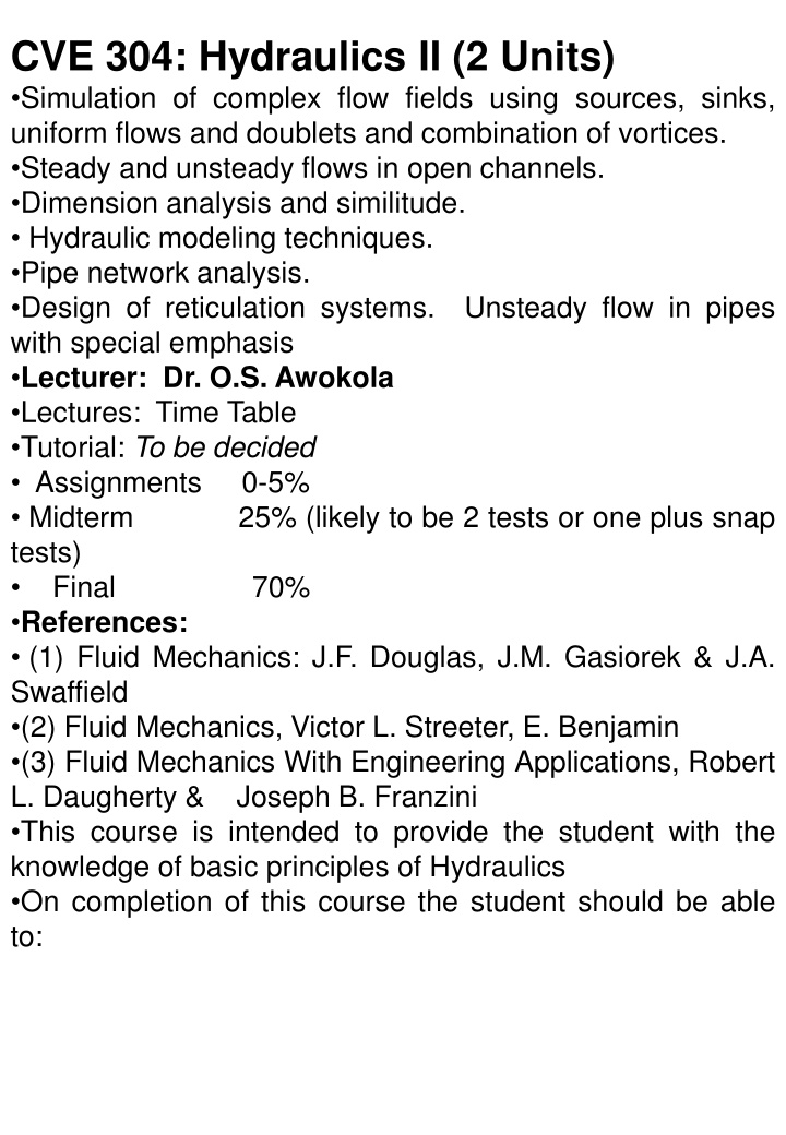 cve 304 hydraulics ii 2 units simulation