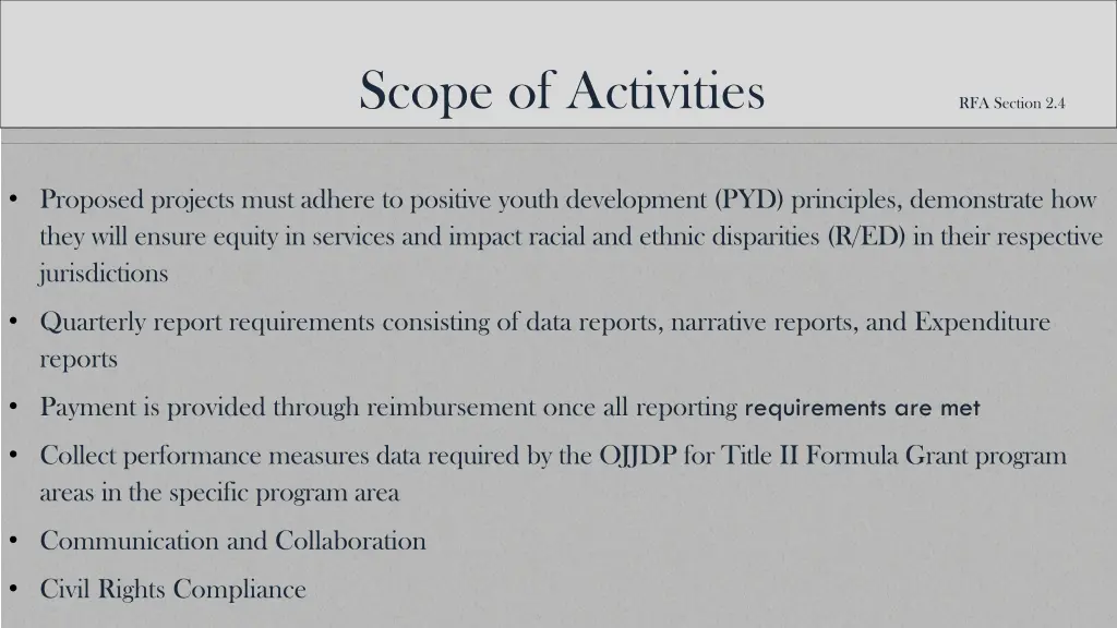 scope of activities rfa section 2 4