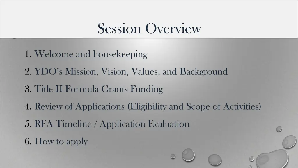 session overview