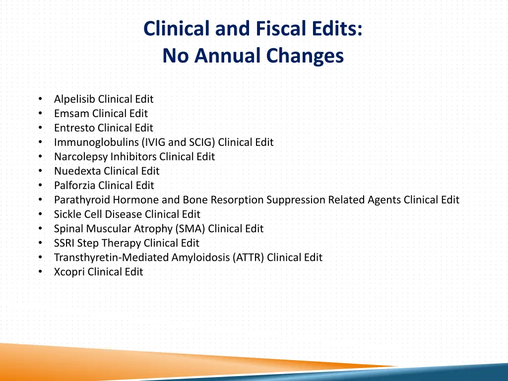 clinical and fiscal edits no annual changes