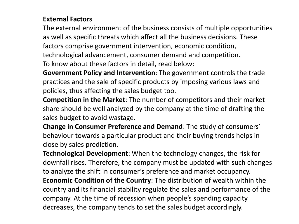 external factors the external environment