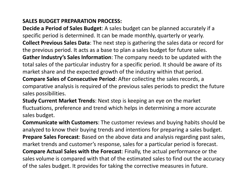 sales budget preparation process decide a period