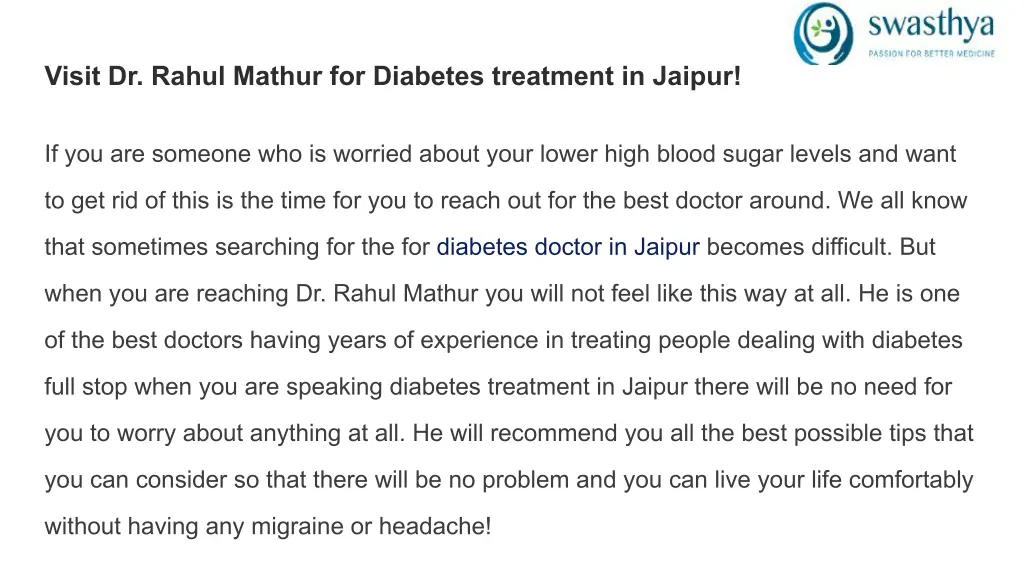 visit dr rahul mathur for diabetes treatment