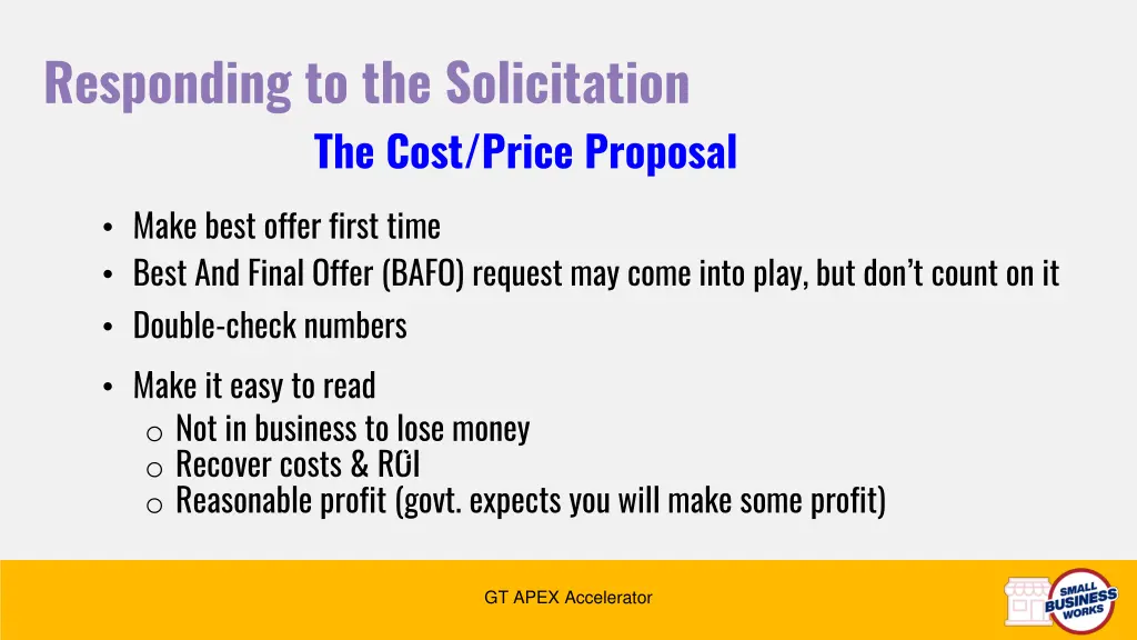 responding to the solicitation the cost price 1