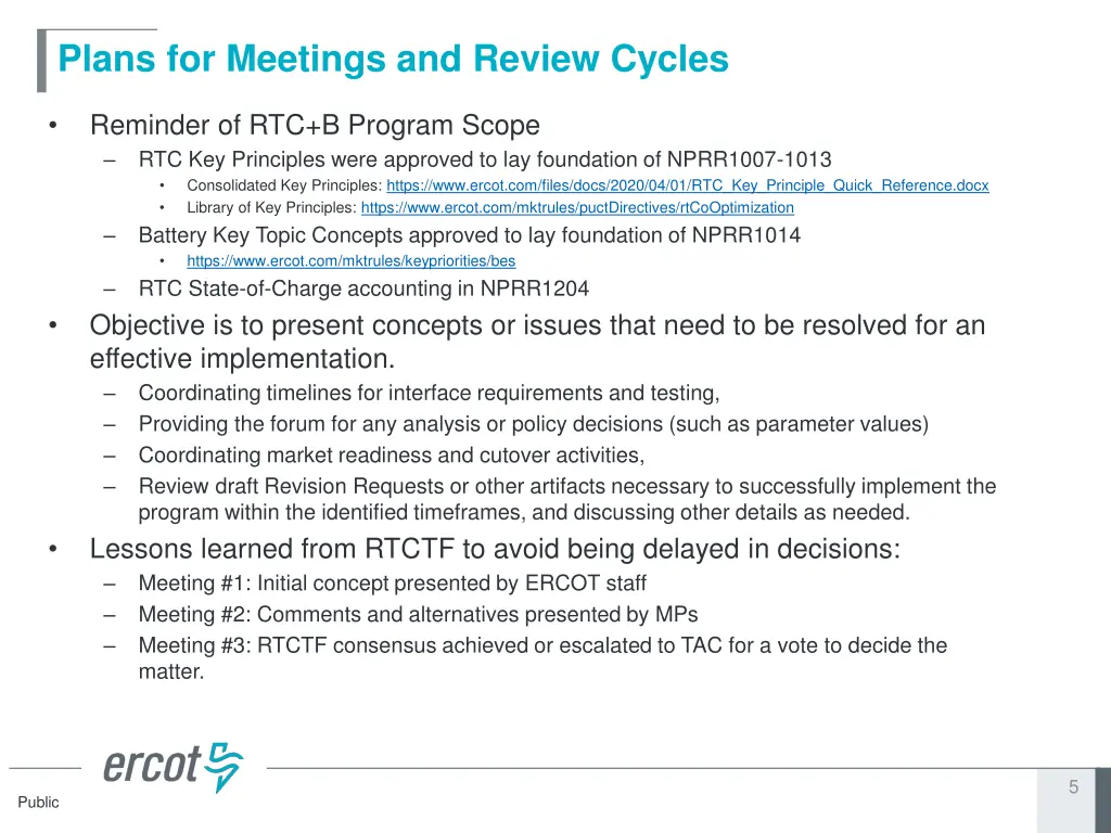 plans for meetings and review cycles