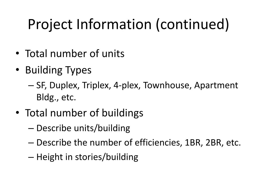 project information continued