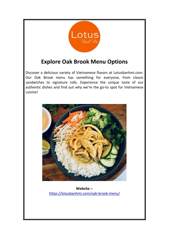 explore oak brook menu options