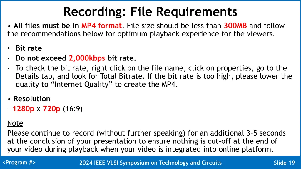 recording file requirements all files must