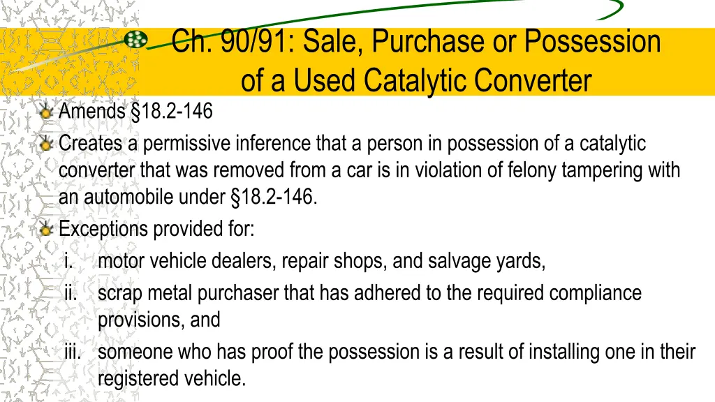 ch 90 91 sale purchase or possession of a used