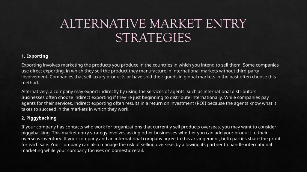 alternative market entry strategies