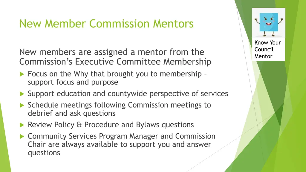 new member commission mentors