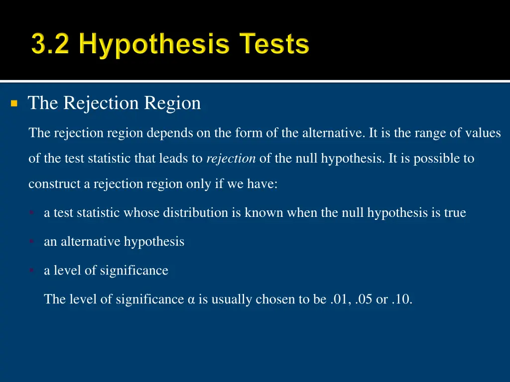 the rejection region