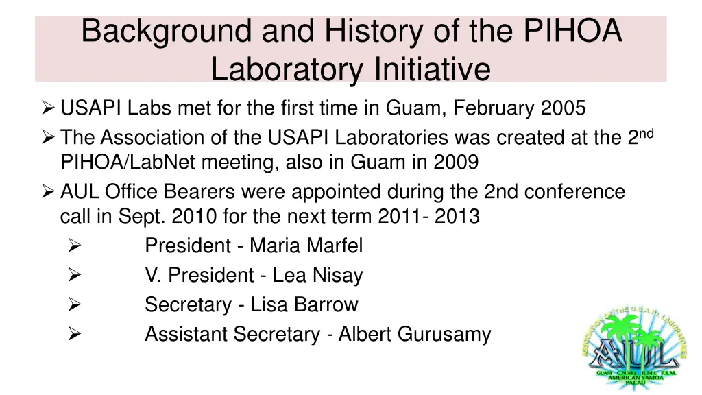 background and history of the pihoa laboratory