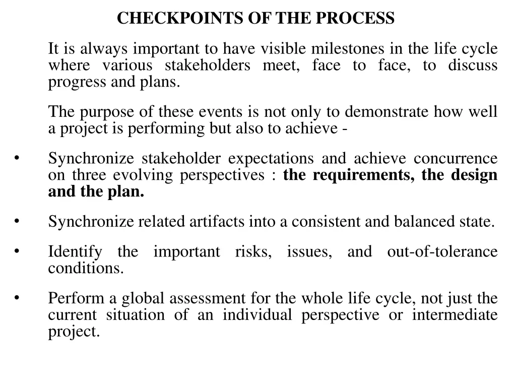 checkpoints of the process