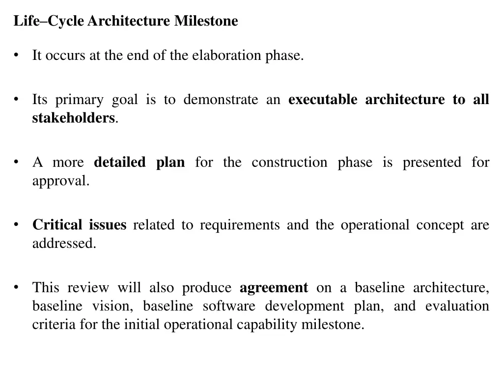 life cycle architecture milestone