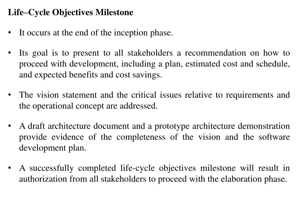 life cycle objectives milestone