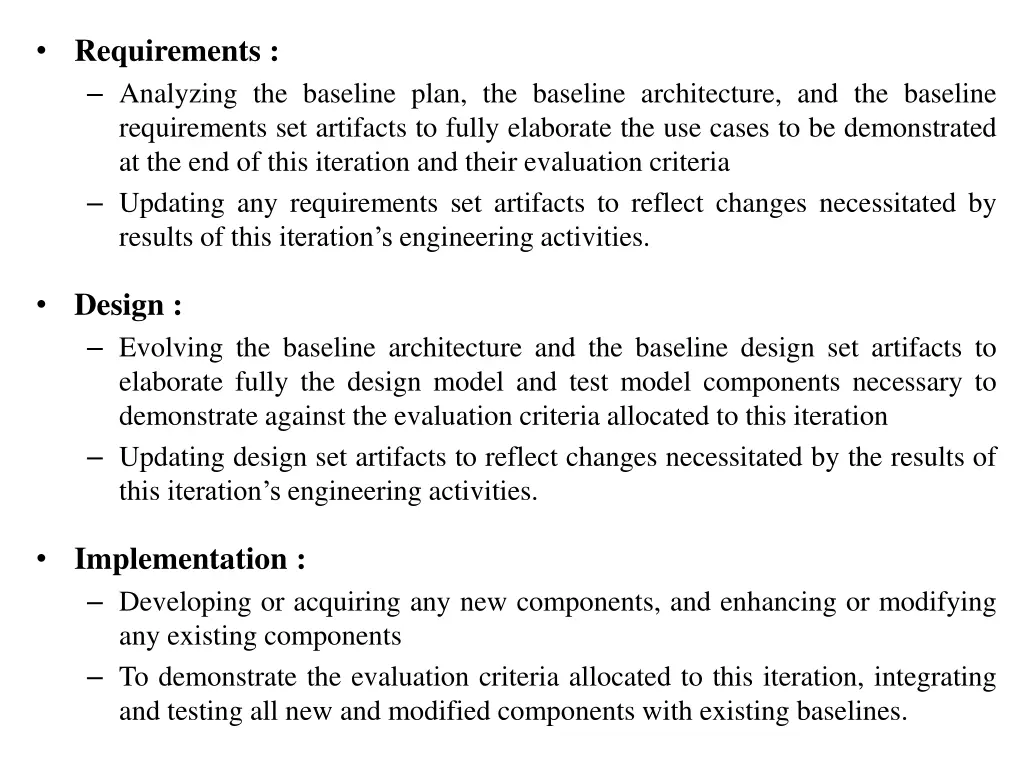 requirements analyzing the baseline plan