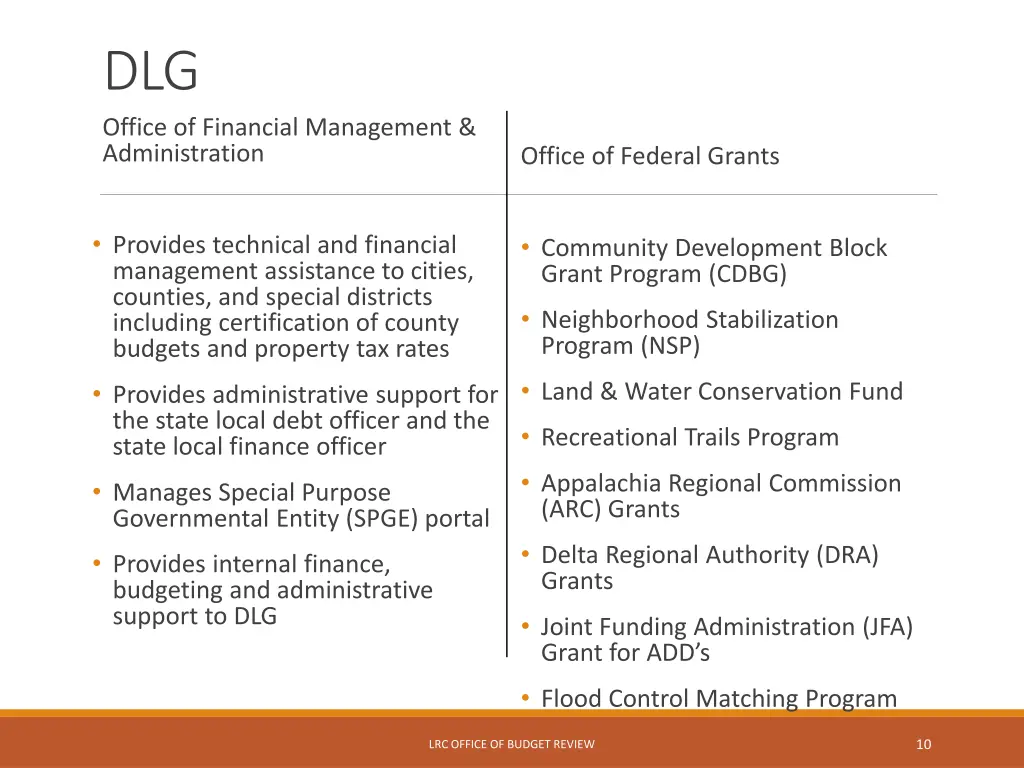 dlg office of financial management administration
