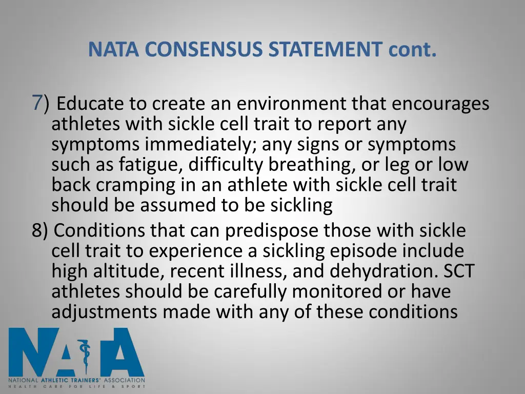 nata consensus statement cont