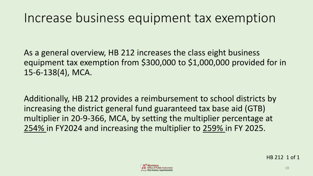 increase business equipment tax exemption