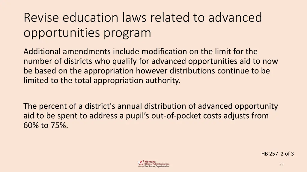 revise education laws related to advanced 1