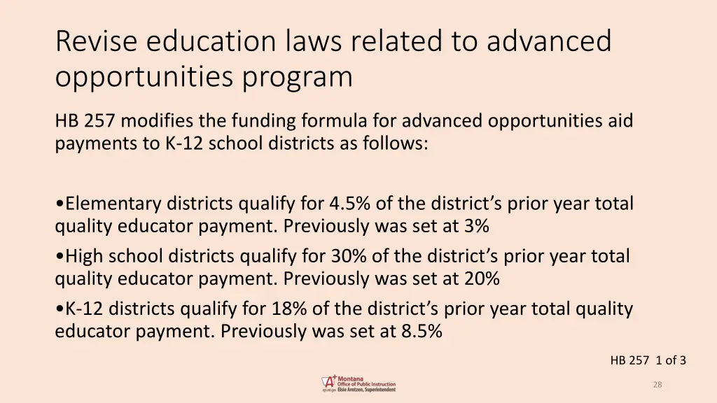 revise education laws related to advanced