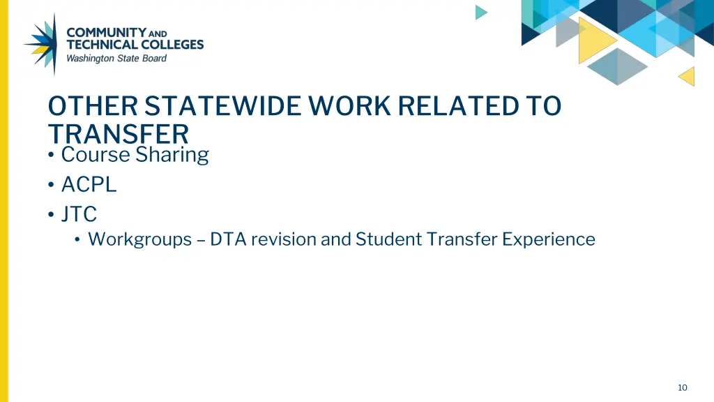 other statewide work related to transfer course