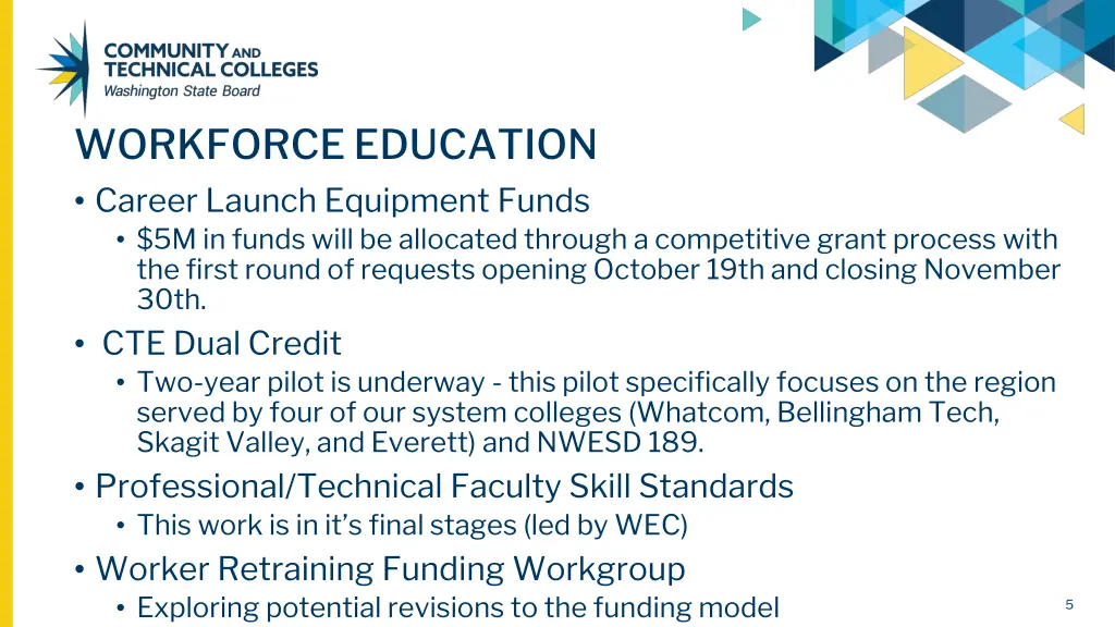 workforce education career launch equipment funds