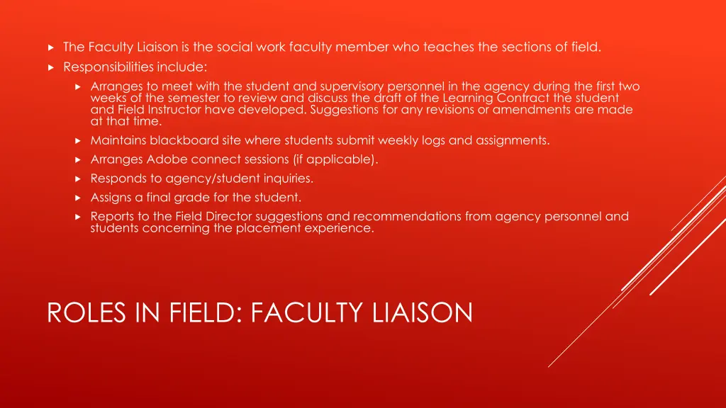 the faculty liaison is the social work faculty