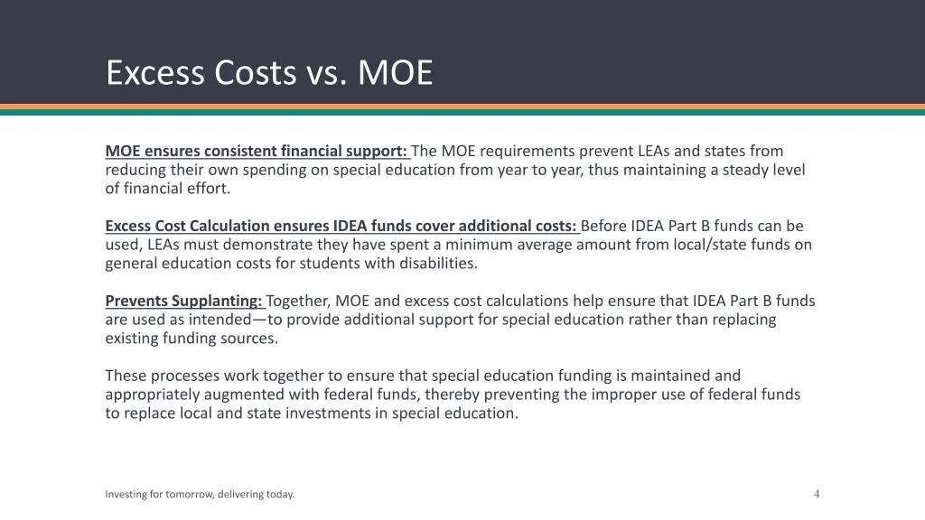 excess costs vs moe