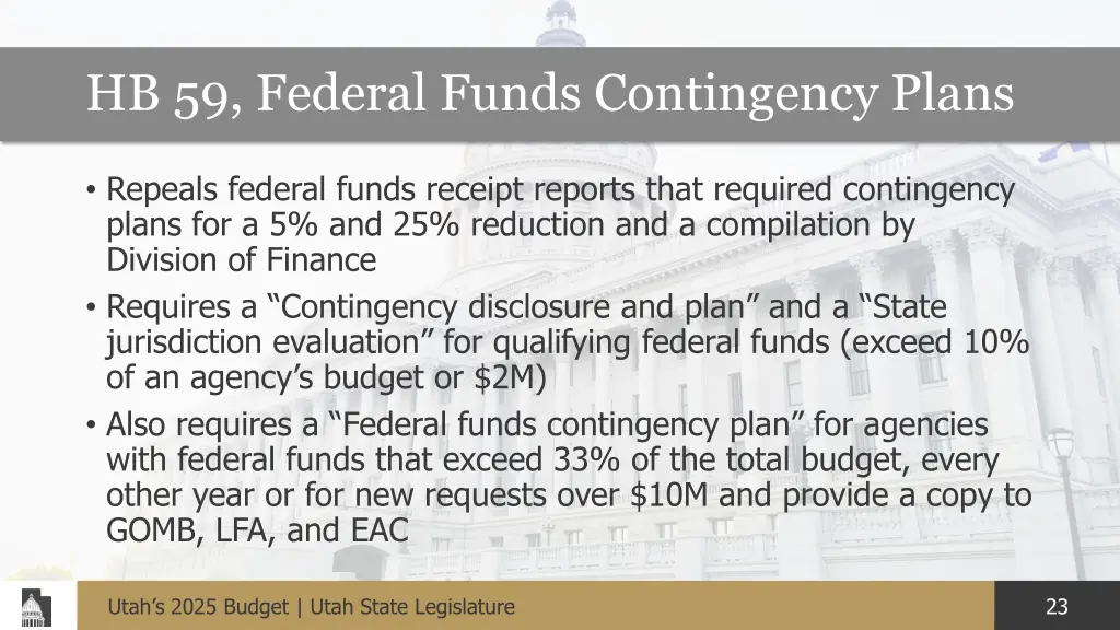 hb 59 federal funds contingency plans