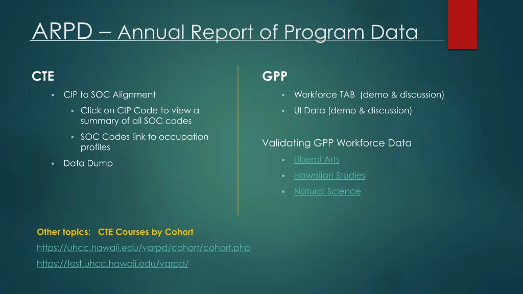 arpd annual report of program data