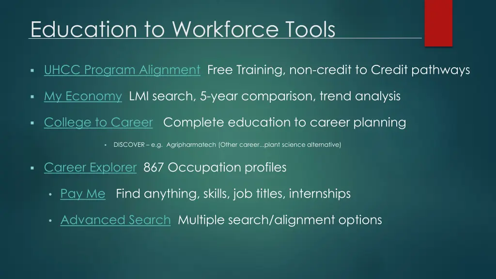 education to workforce tools