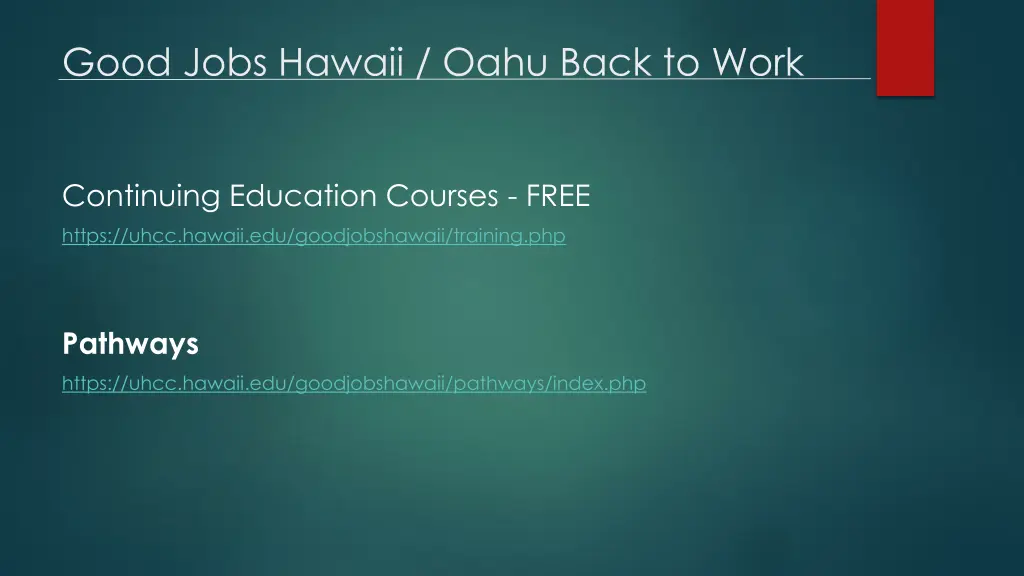 good jobs hawaii oahu back to work