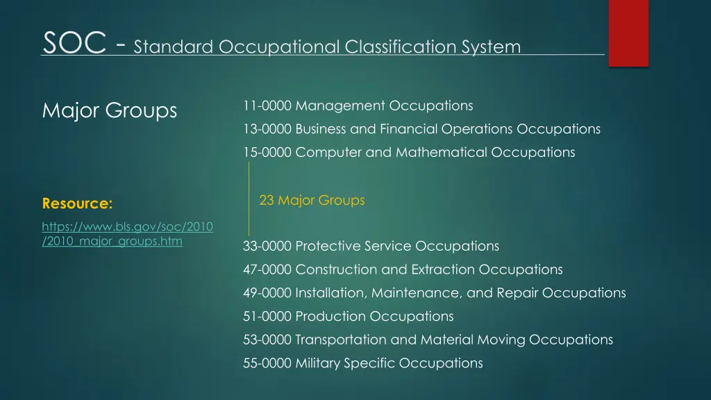 soc standard occupational classification system