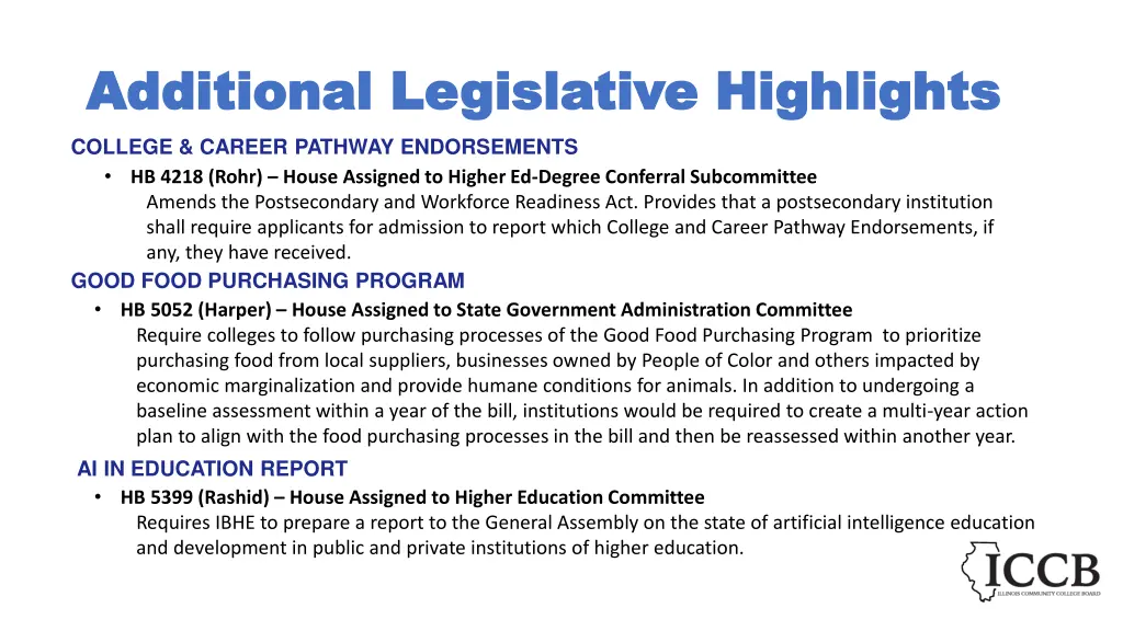 additional legislative highlights additional