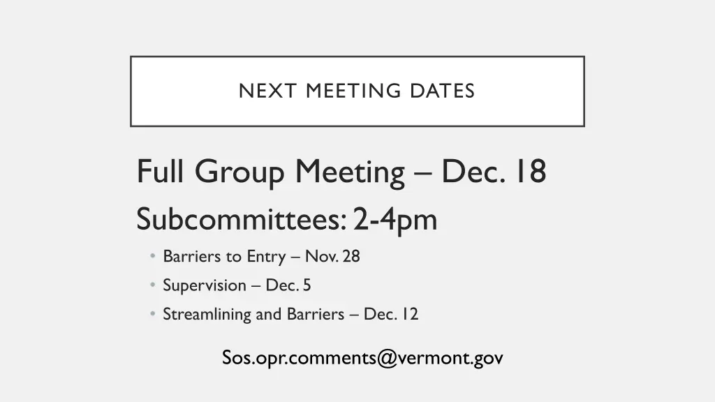 next meeting dates