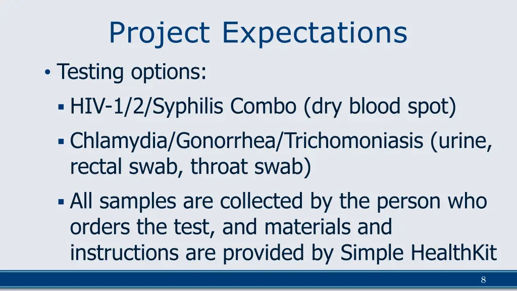 project expectations testing options