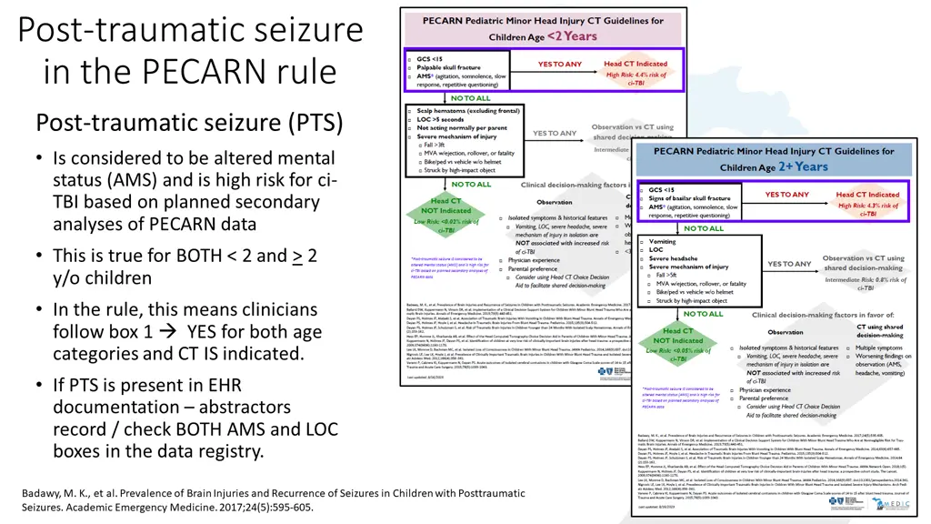 post traumatic seizure in the pecarn rule