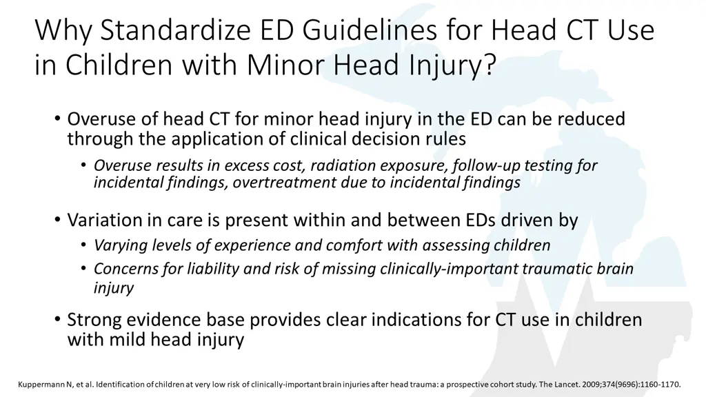 why standardize ed guidelines for head